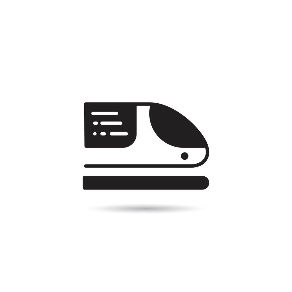 A black and white icon of a train on a platform vector