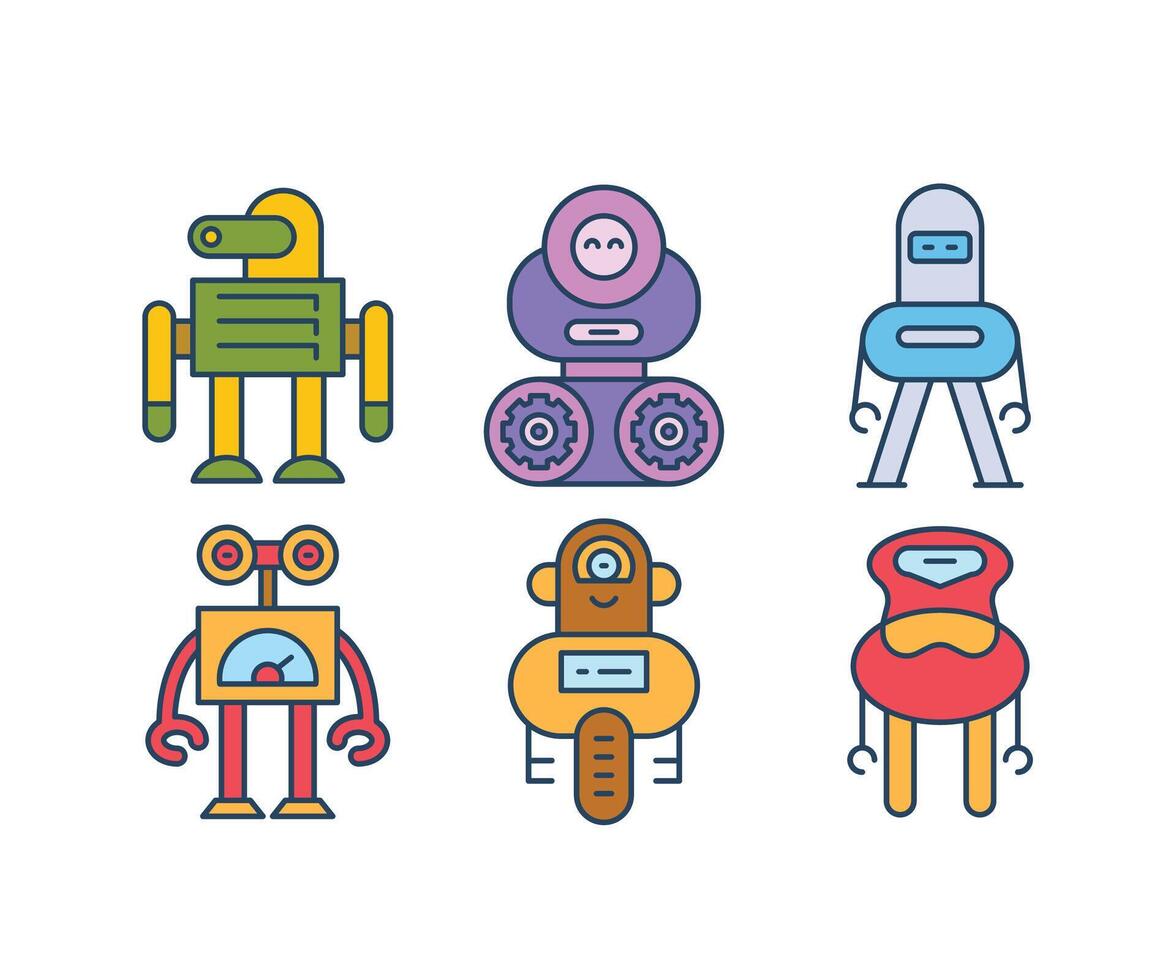 humanoid robot character icons set vector
