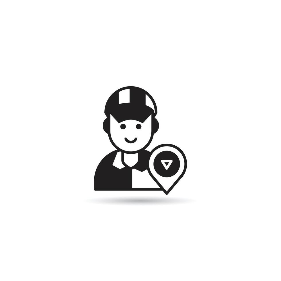 deliveryman and map pin icon on white background vector