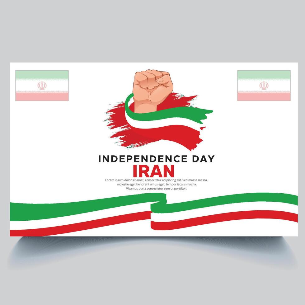 Happy Iran independence Day Banner and hand flag design vector