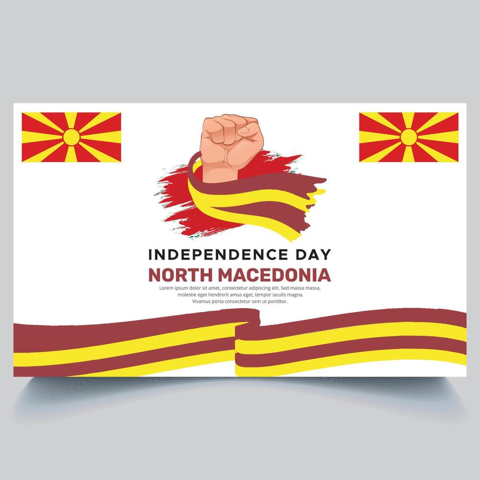Happy North Macedonia independence Day Banner and hand flag design vector