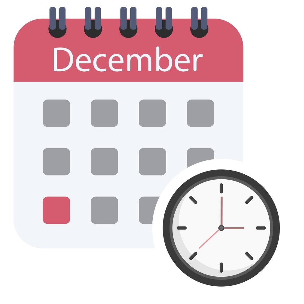 Flat icon of calendar with clock isolated on white background. vector