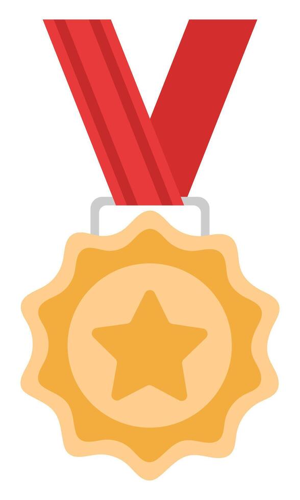 Gold medal with red ribbon flat illustration isolated on white background. vector