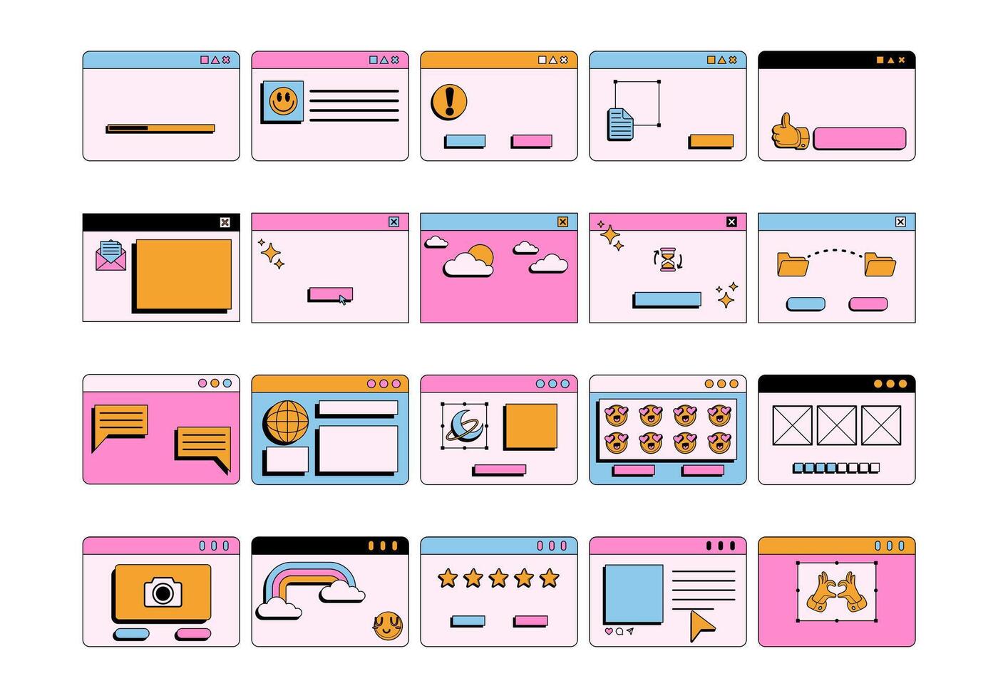 retro 90s navegador ui elemento conjunto vector