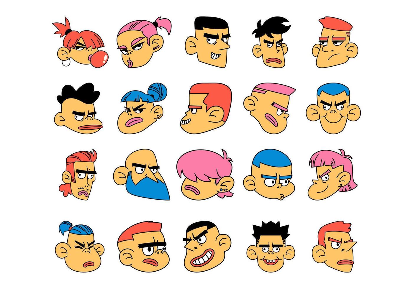 Cartoon Head Character Element Set vector