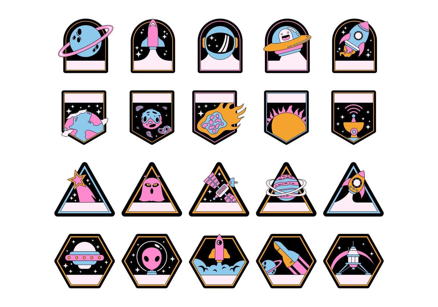 Retro Space Badge Element Set vector