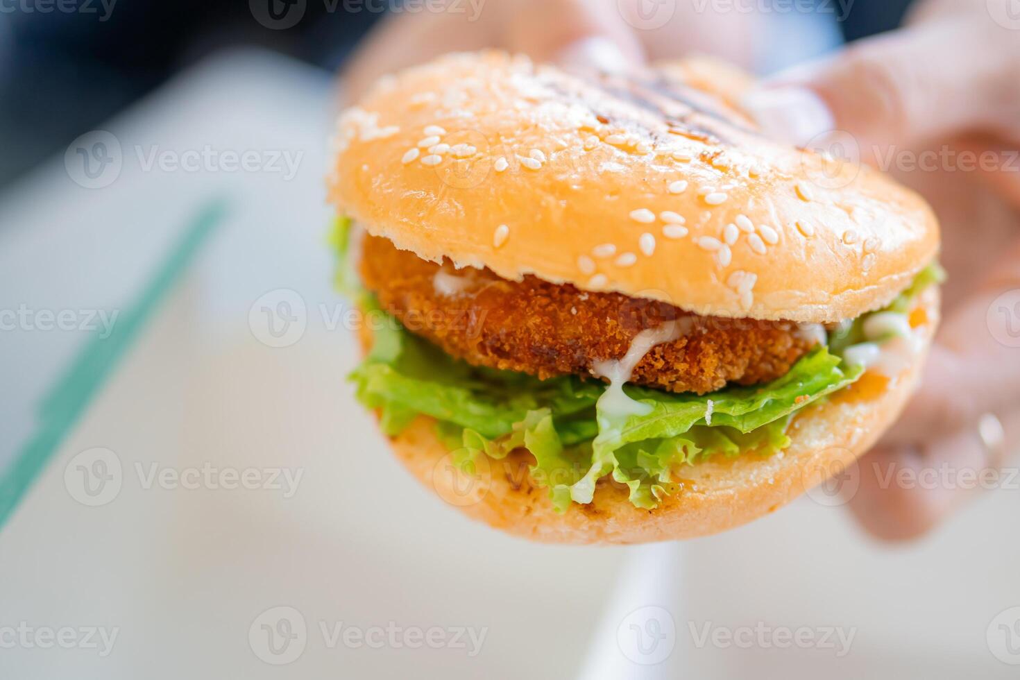 Crispy Chicken Burger with Lettuce and Mayonnaise photo