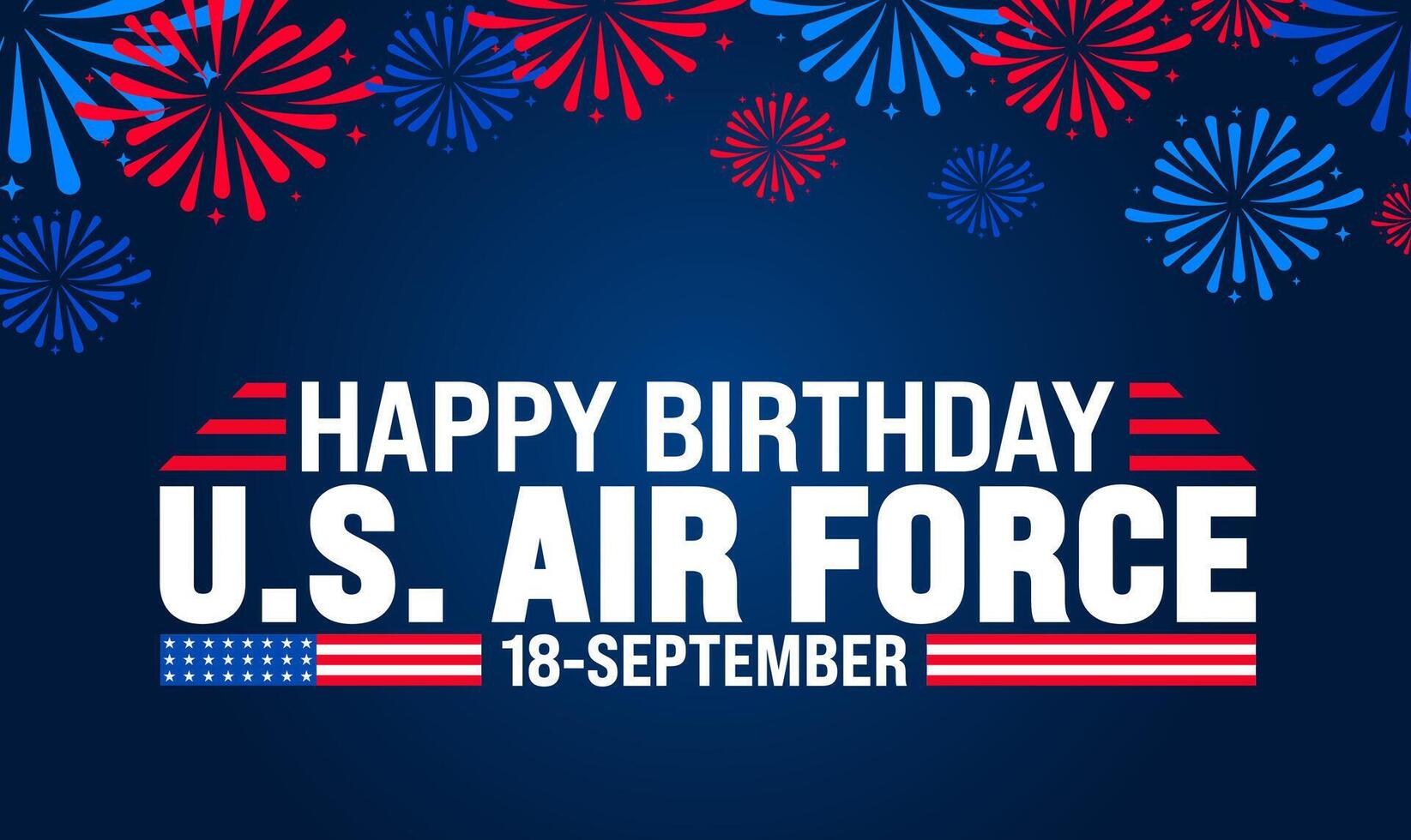 US Air Force birthday background or banner design template with usa flag and fireworks. Holiday concept. Template for background, banner, card, poster, placard, design template with unique shapes. vector