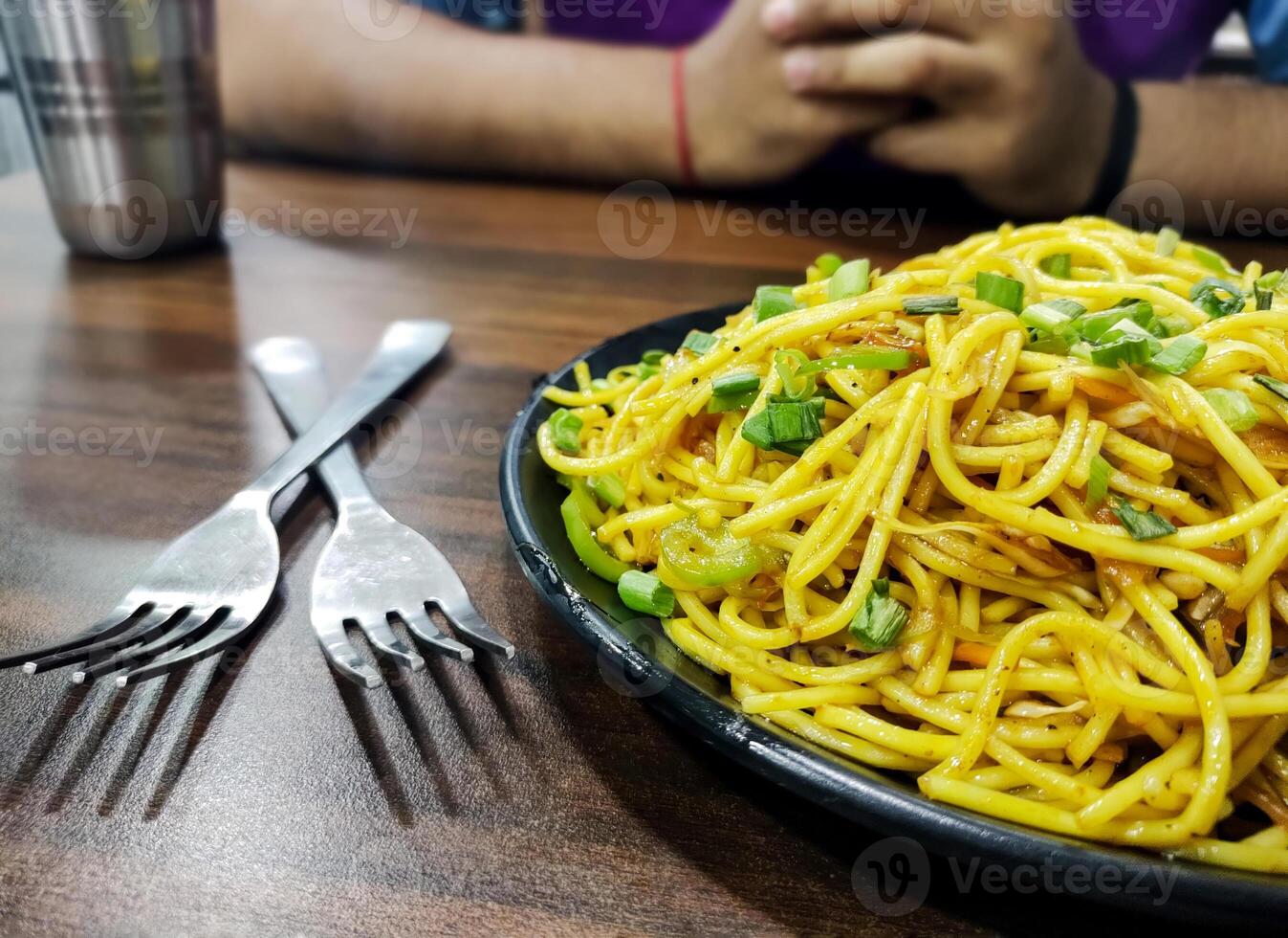 Schezwan Noodles or vegetable Hakka Noodles or chow mein photo