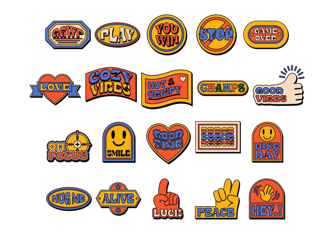 90s Trendy Retro Stickers Set vector