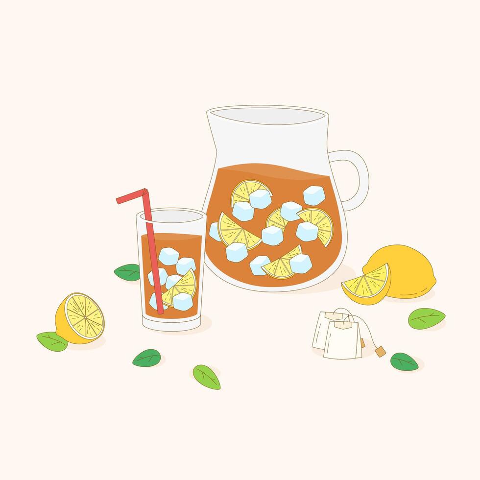 lemon tea glass and jar vector