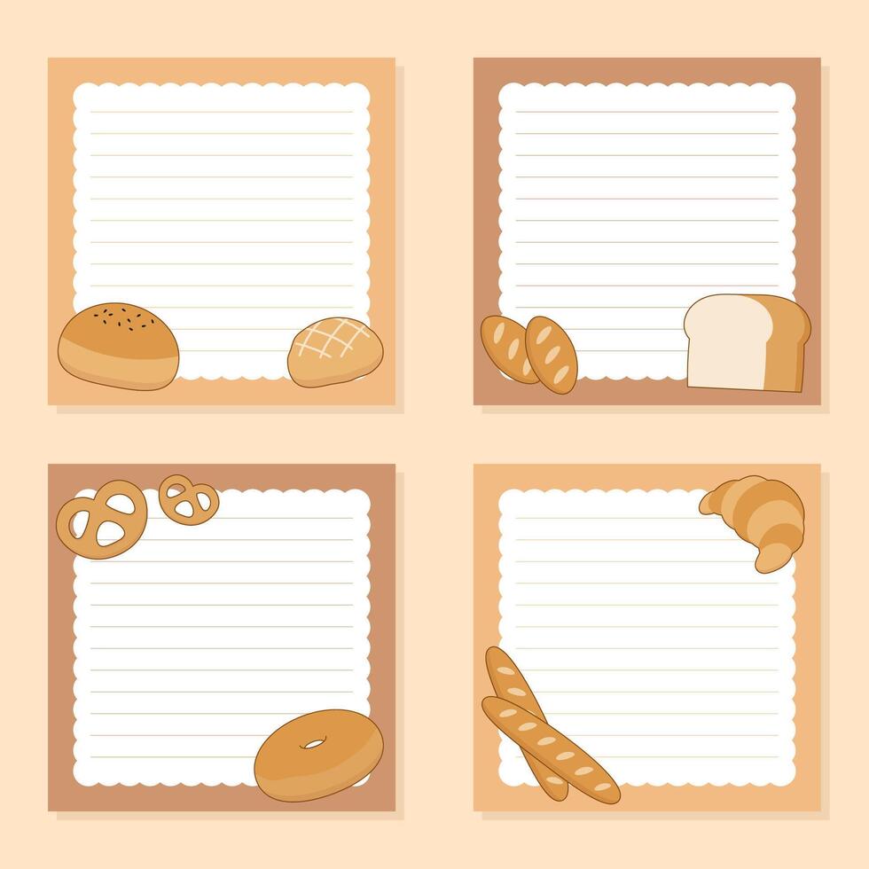 set of cute bread notepad vector