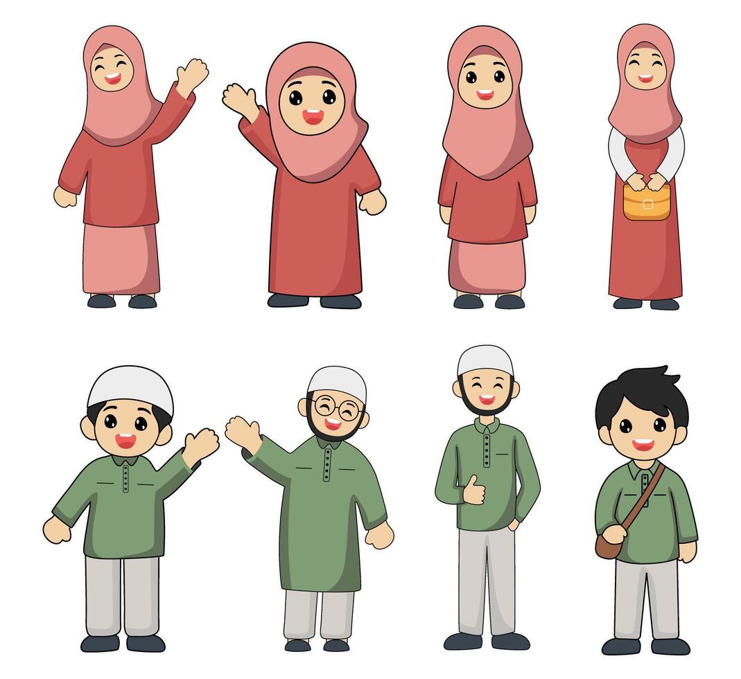 Cute Muslim Family Characters vector