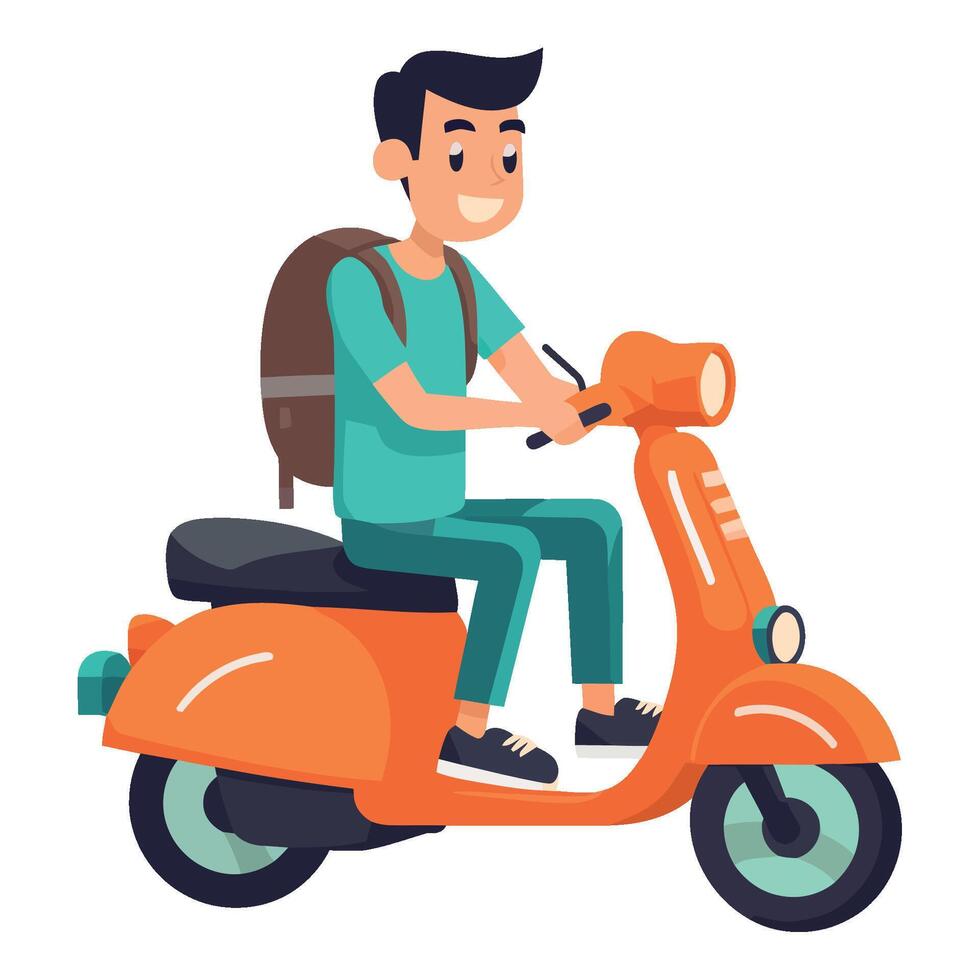 A man riding a scooter on a white background vector