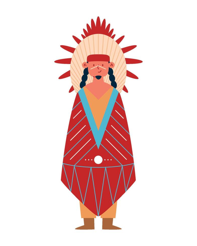 A cartoon native american man in a red and blue dress vector