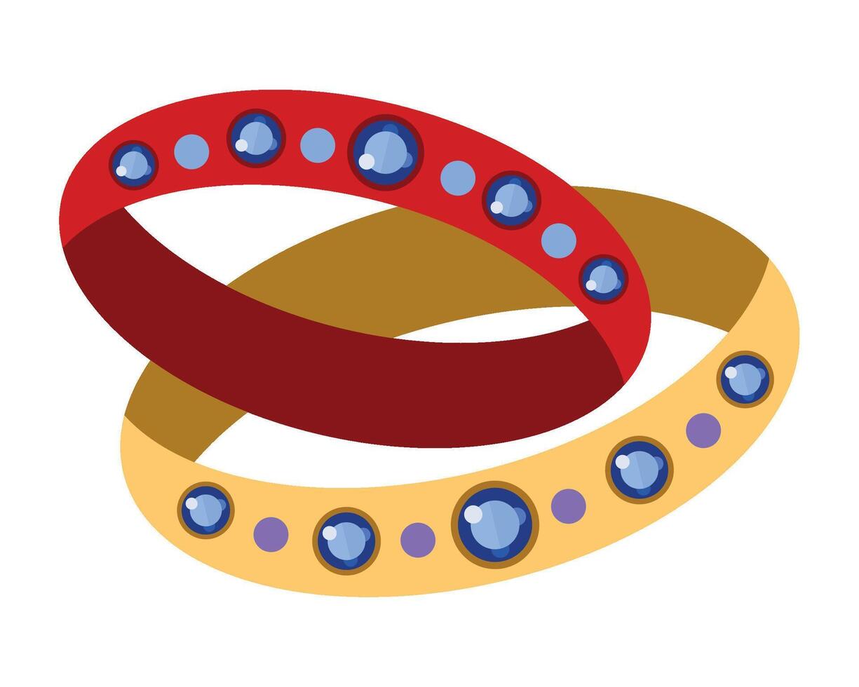 Two rings with blue and red stones on them vector