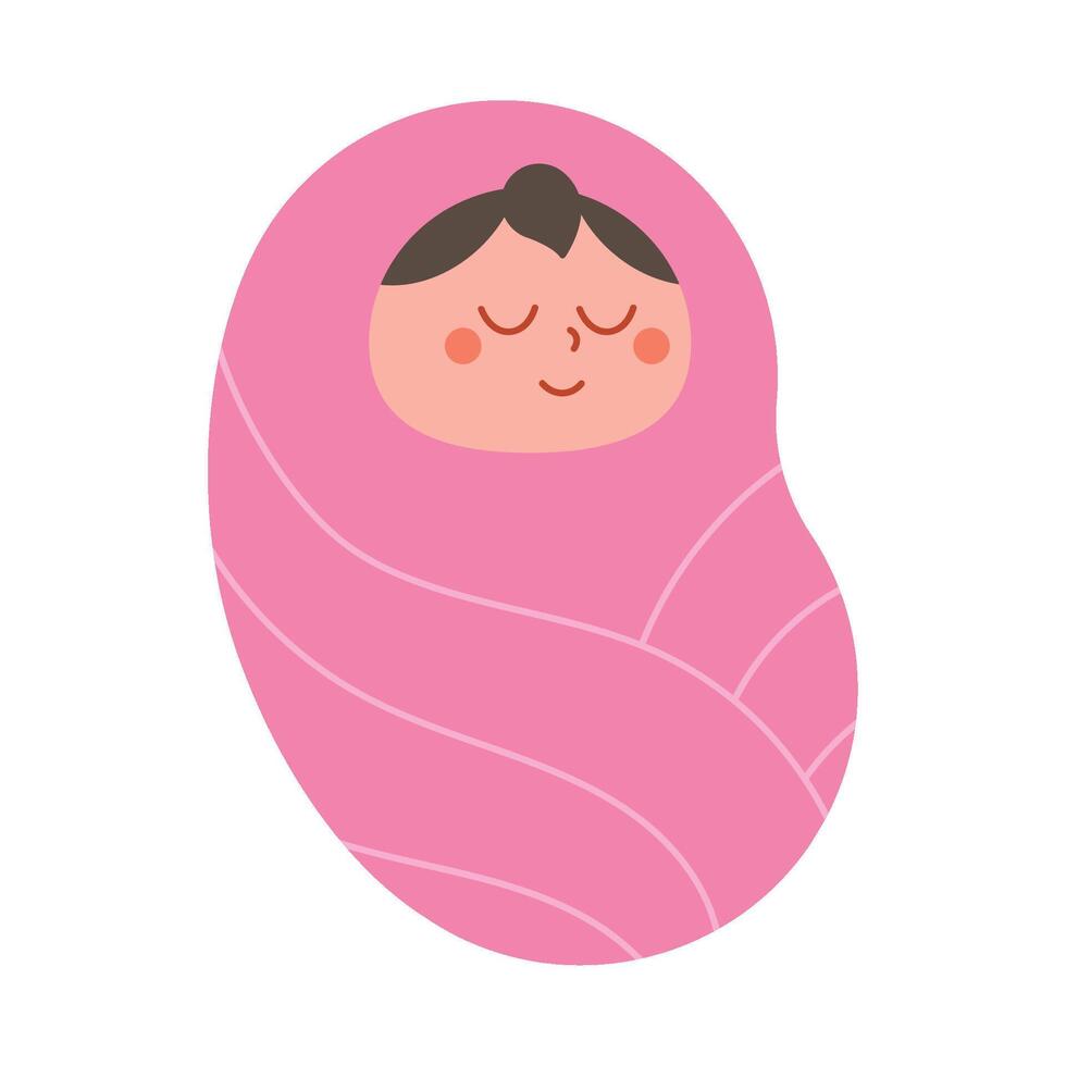 A cartoon baby wrapped in a pink blanket vector