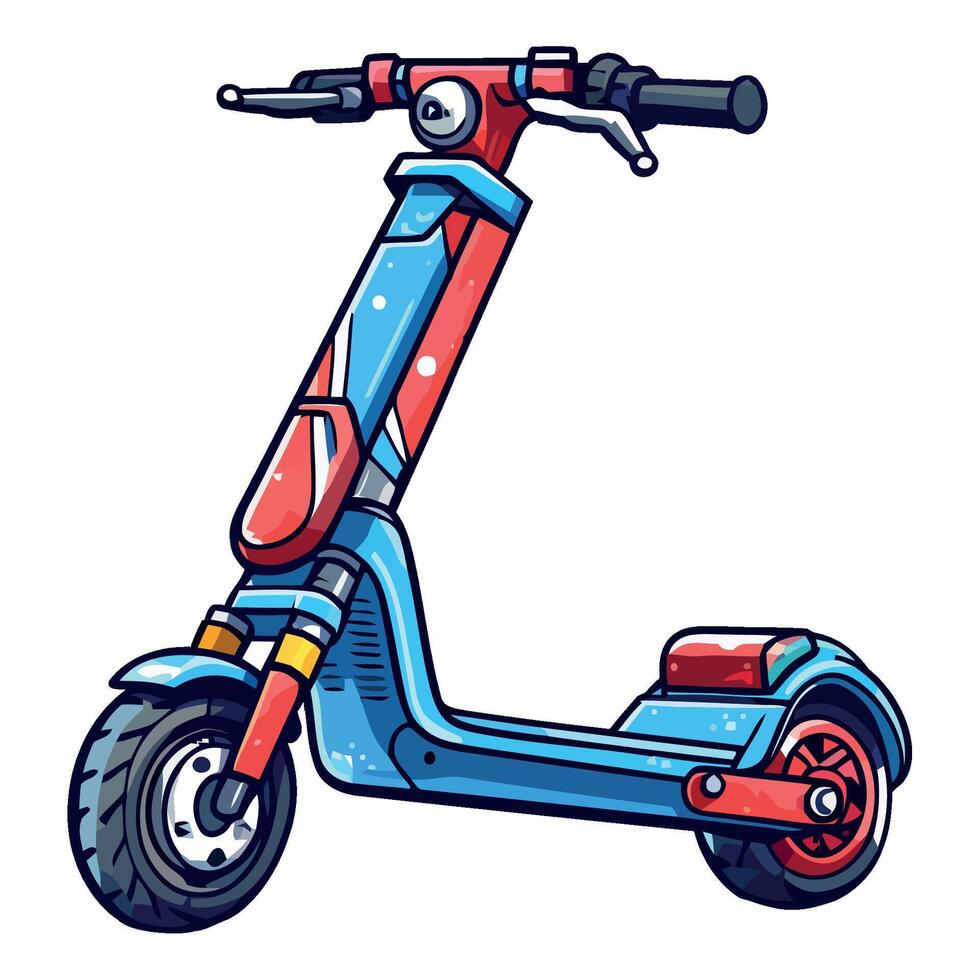 Cartoon electric scooter with red and blue colors vector
