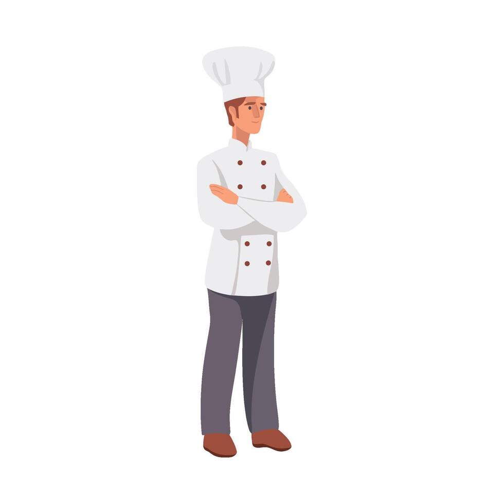 Chef in uniform standing with arms crossed, chef in uniform illustration isolated on white background vector