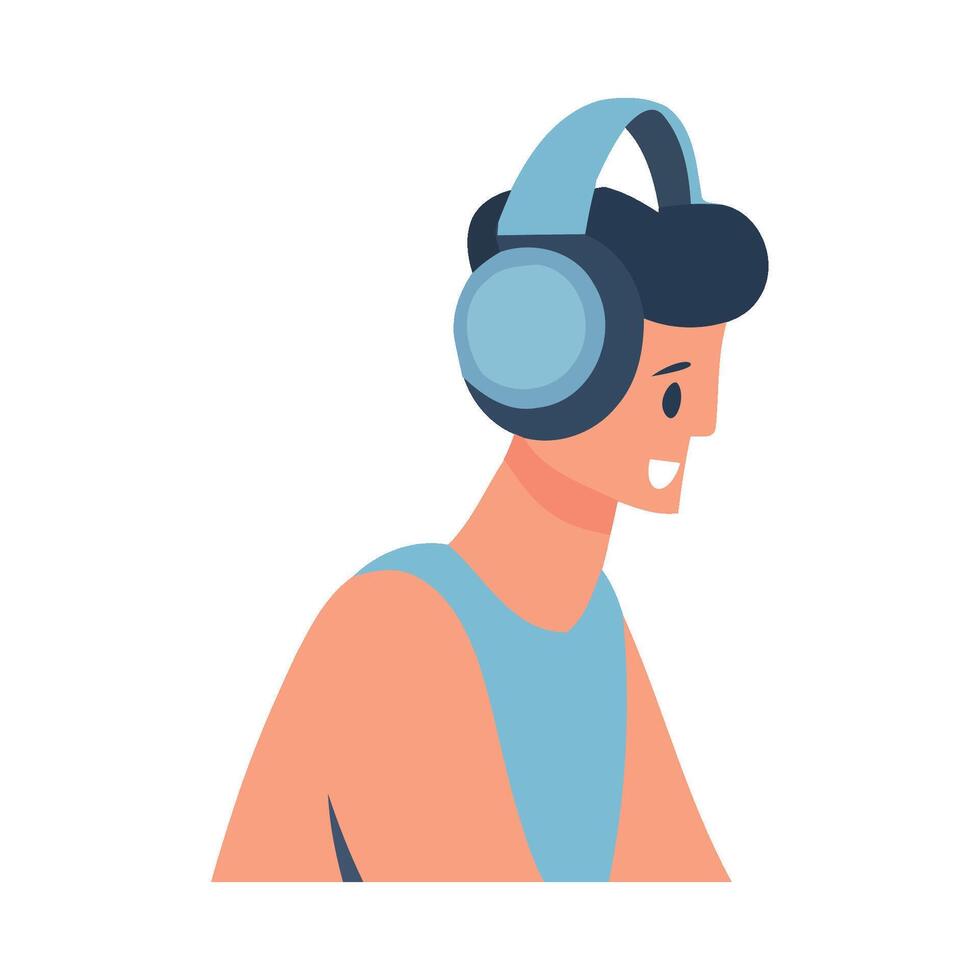 A man wearing headphones is sitting on a chair vector
