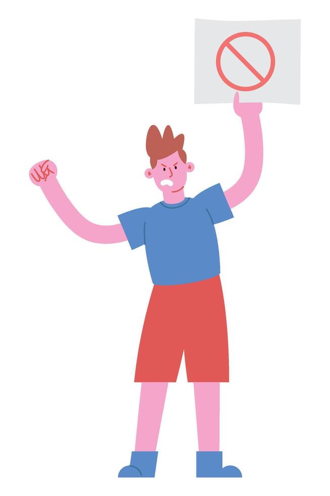 A cartoon man holding up a sign with a no sign vector