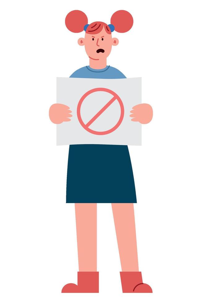 A cartoon woman holding a sign with a no sign vector
