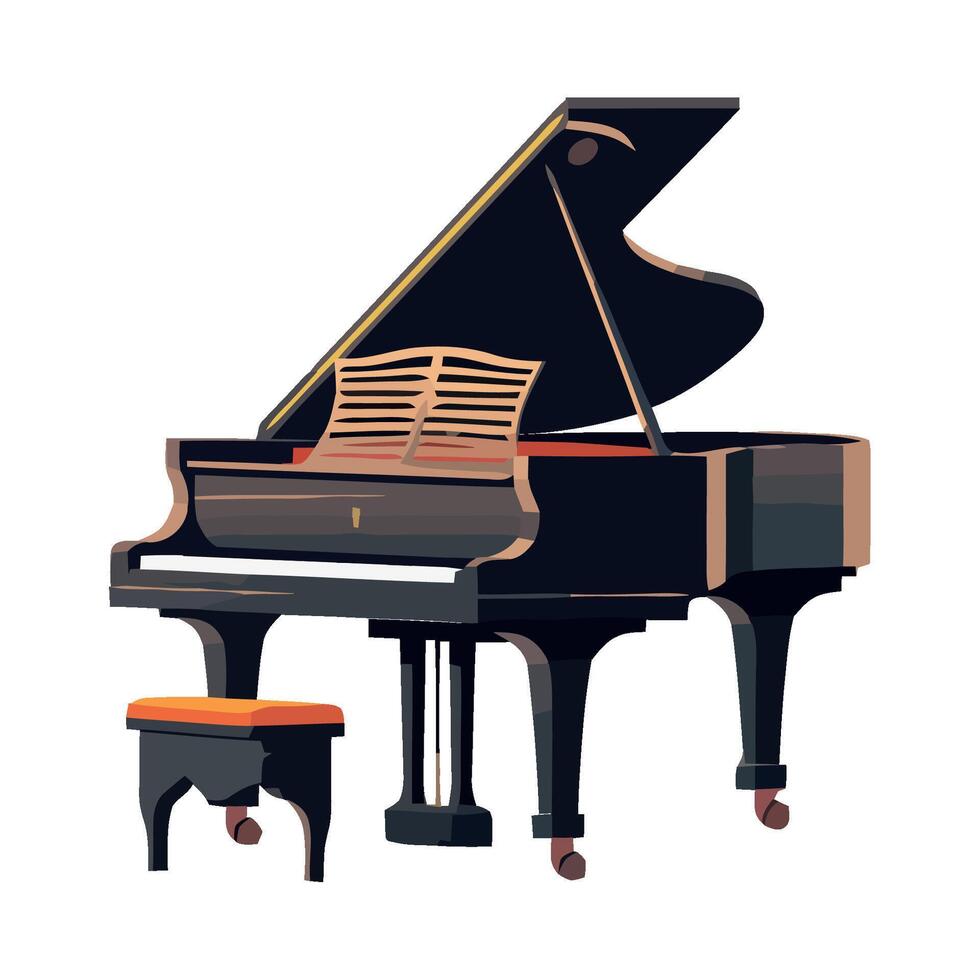 A grand piano with a stool and a book vector