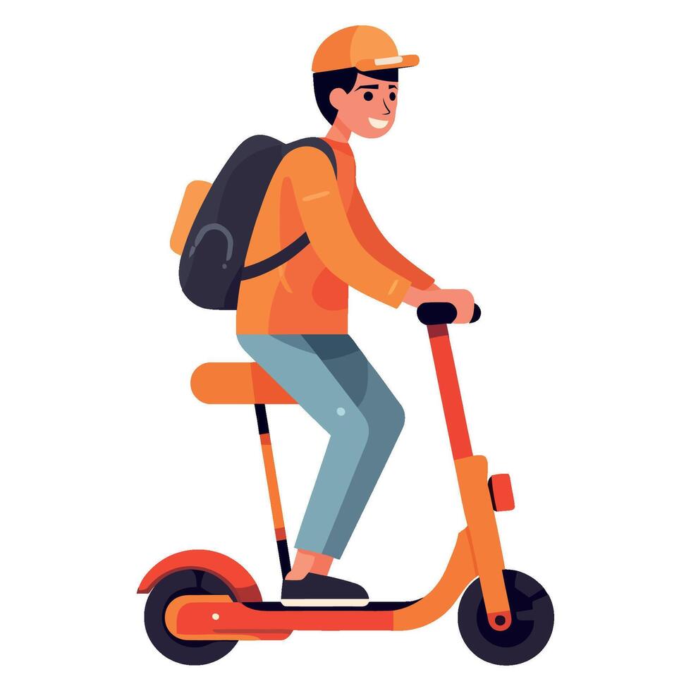 A man riding an electric scooter vector