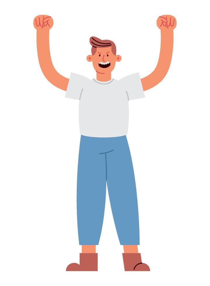 A man is holding his hands up in the air vector