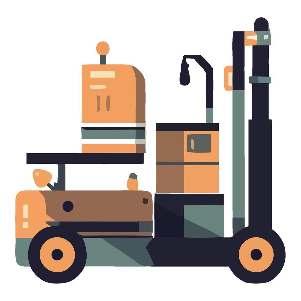 A forklift truck with a large container on top vector