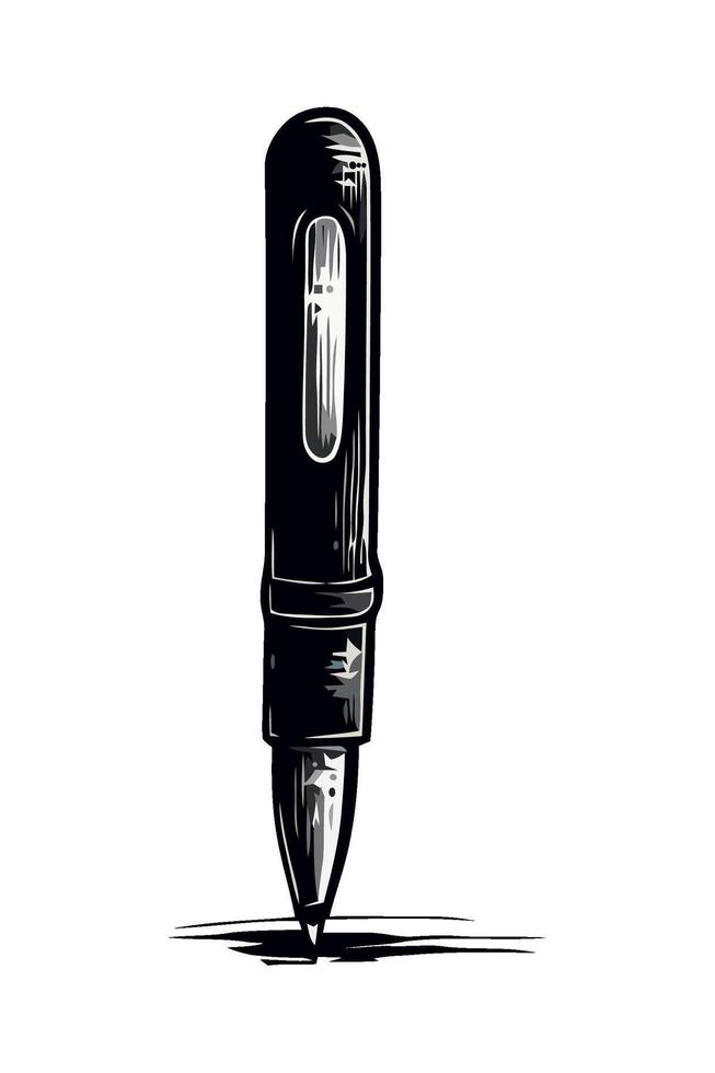 A black and white drawing of a pen vector