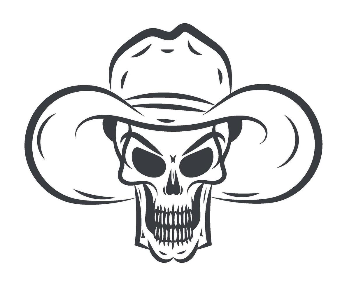 Skull in cowboy hat illustration vector