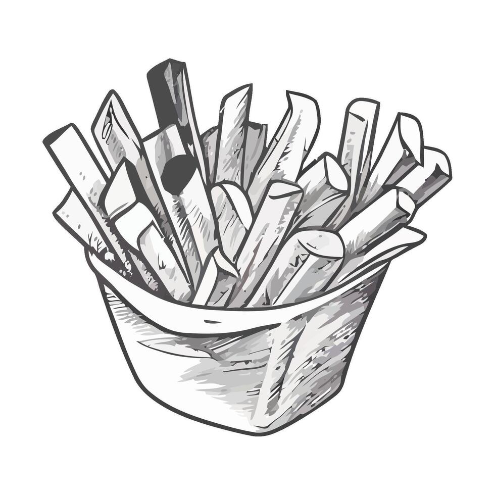 French fries in a bowl sketch illustration vector