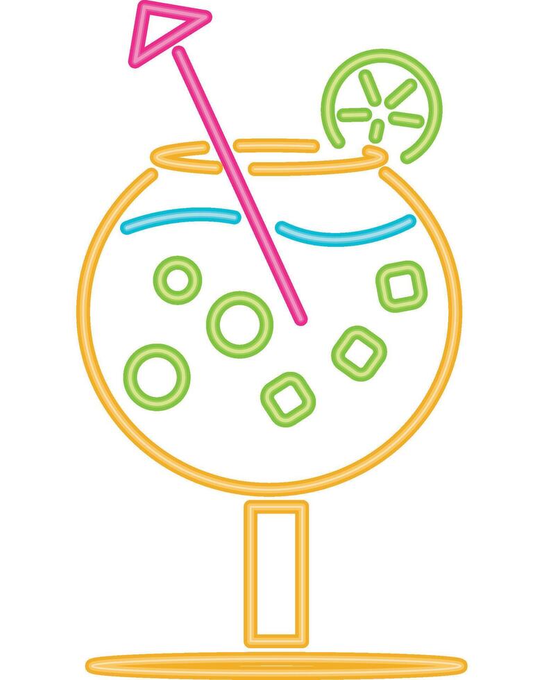 A neon cocktail with a straw and a slice of lime vector