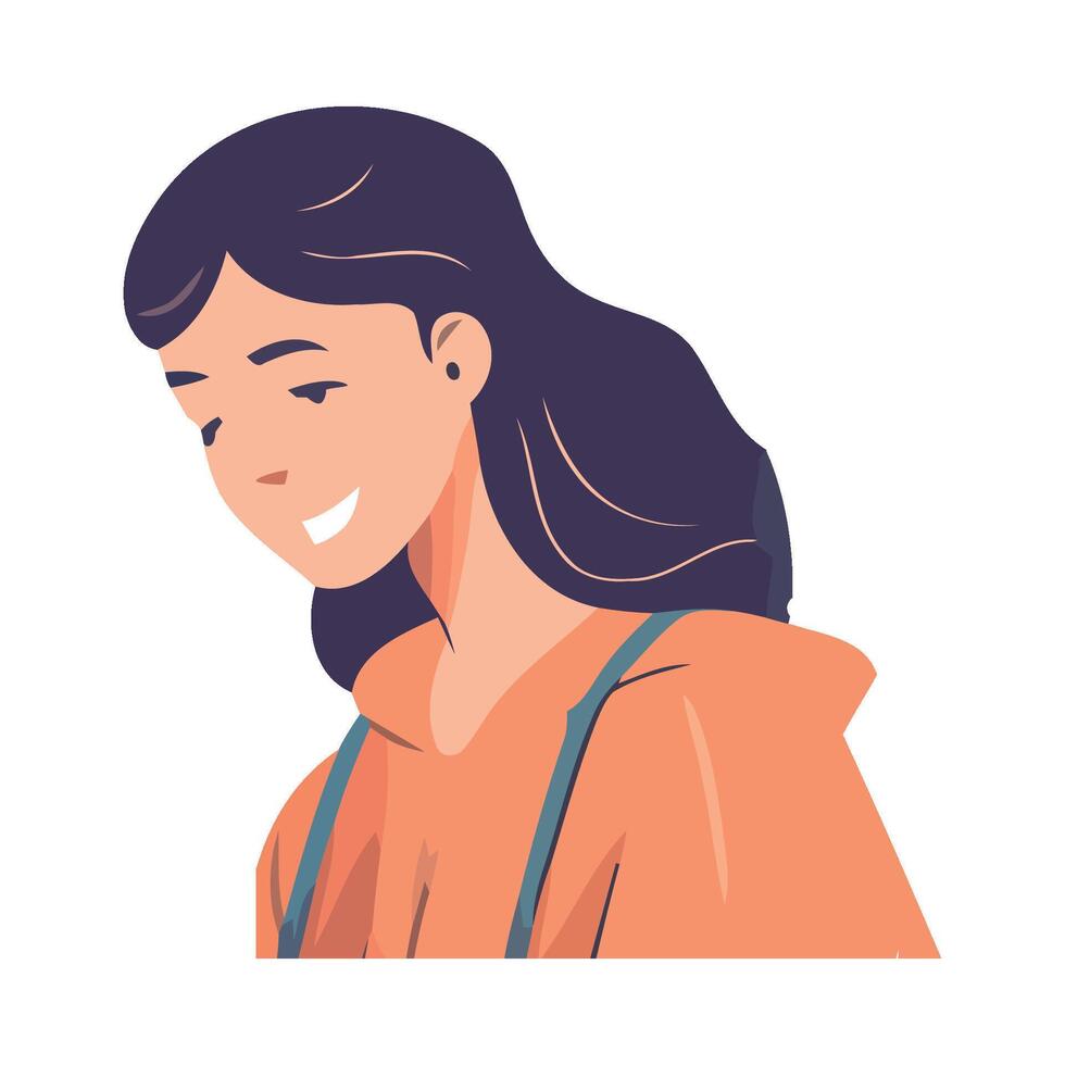 A woman with long hair and a backpack vector