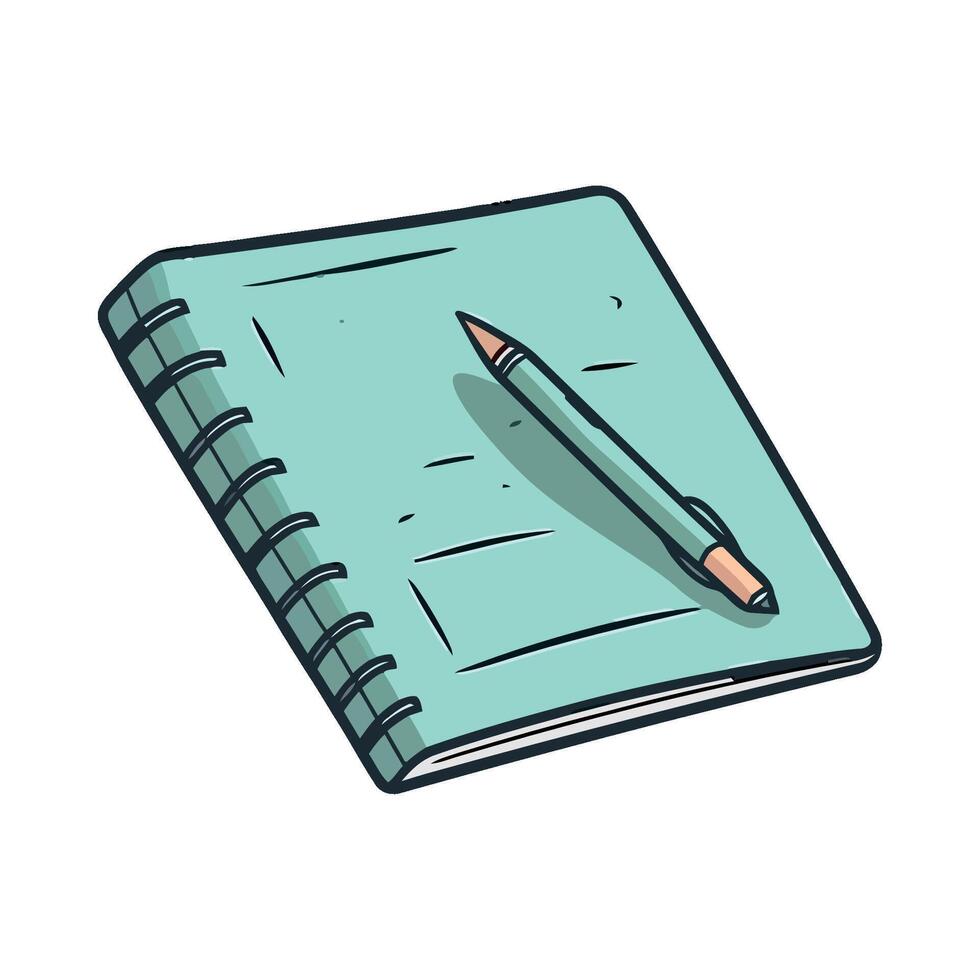 A notebook with a pencil and pen on top vector