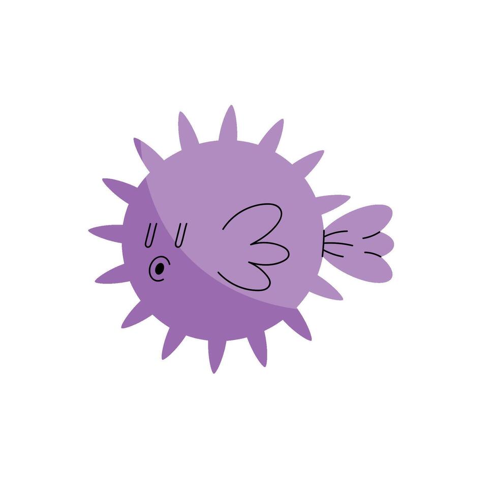 A purple puffer fish with a black face vector