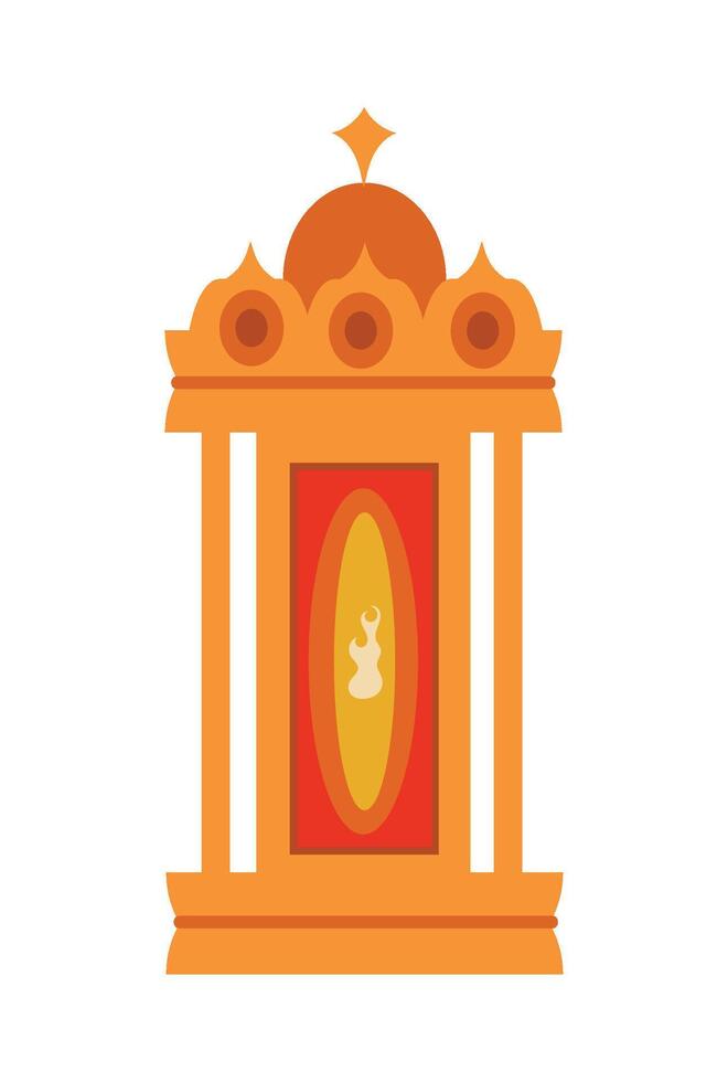 An orange temple with a golden door and a golden statue vector
