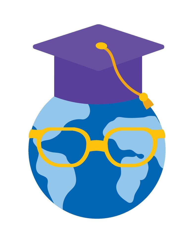 A globe with a graduation cap and glasses vector