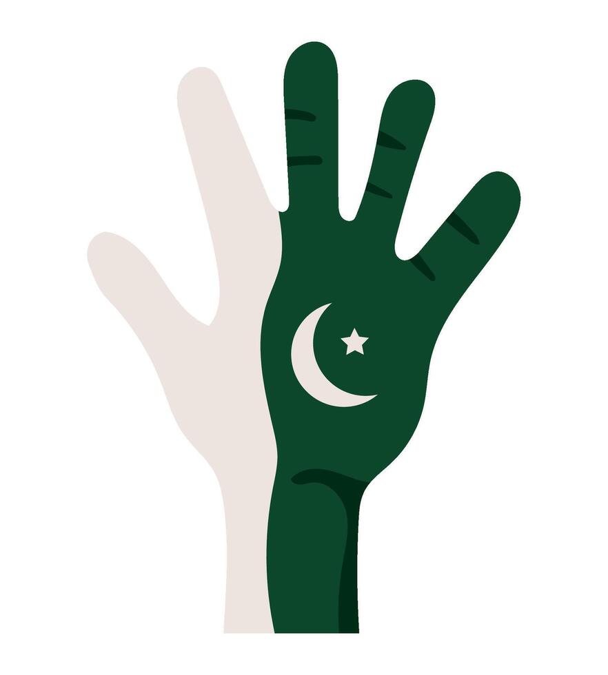 Pakistan flag hand with crescent and star vector