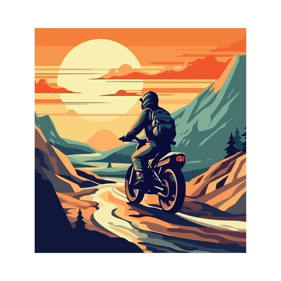 A man riding a motorcycle on a mountain road vector