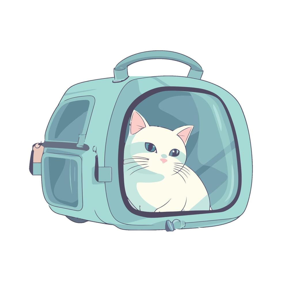 A white cat is sitting inside a blue suitcase vector
