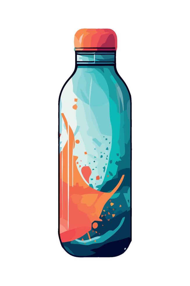 A bottle with a splash of water and orange paint vector