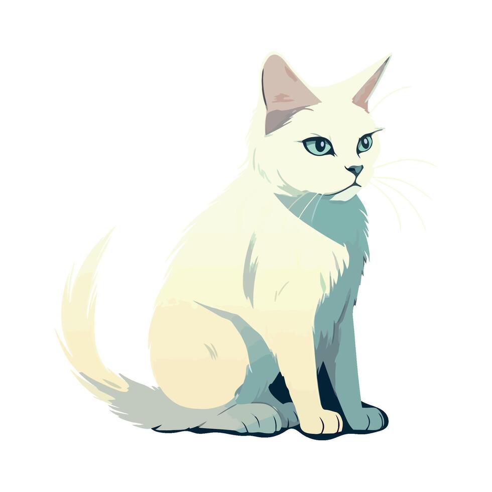 A white cat with green eyes sitting down vector