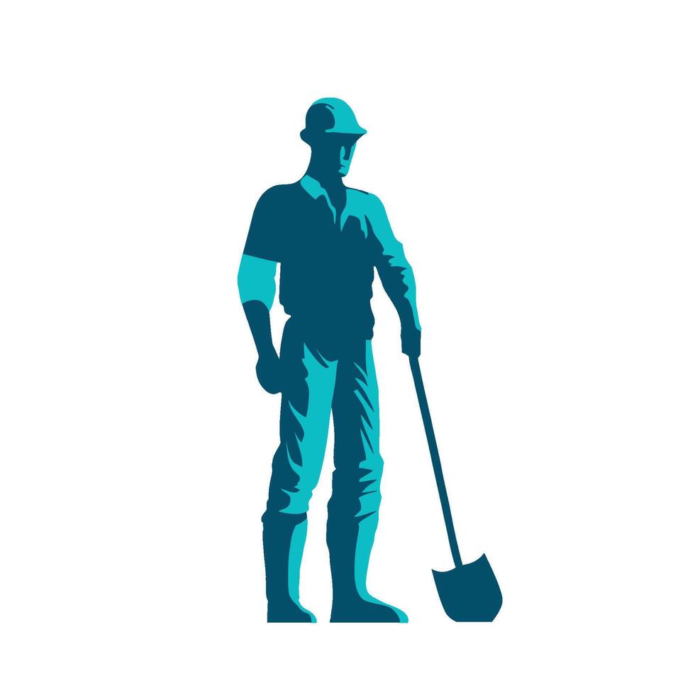 A man in a hard hat and overalls holding a shovel vector