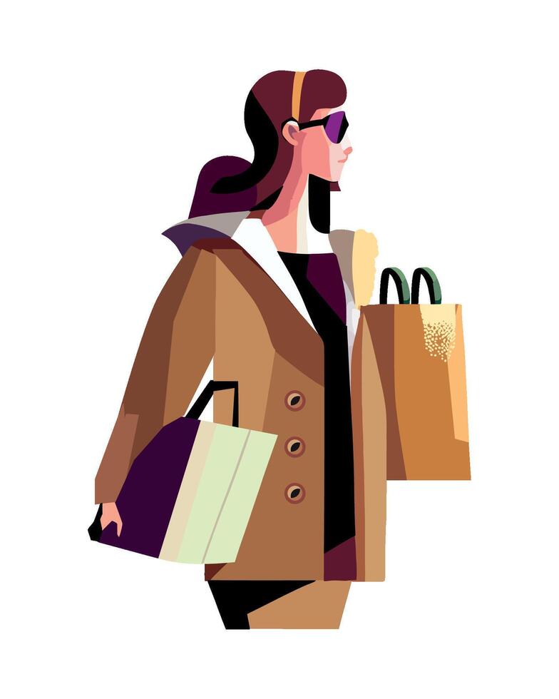 A woman with shopping bags in her hand vector