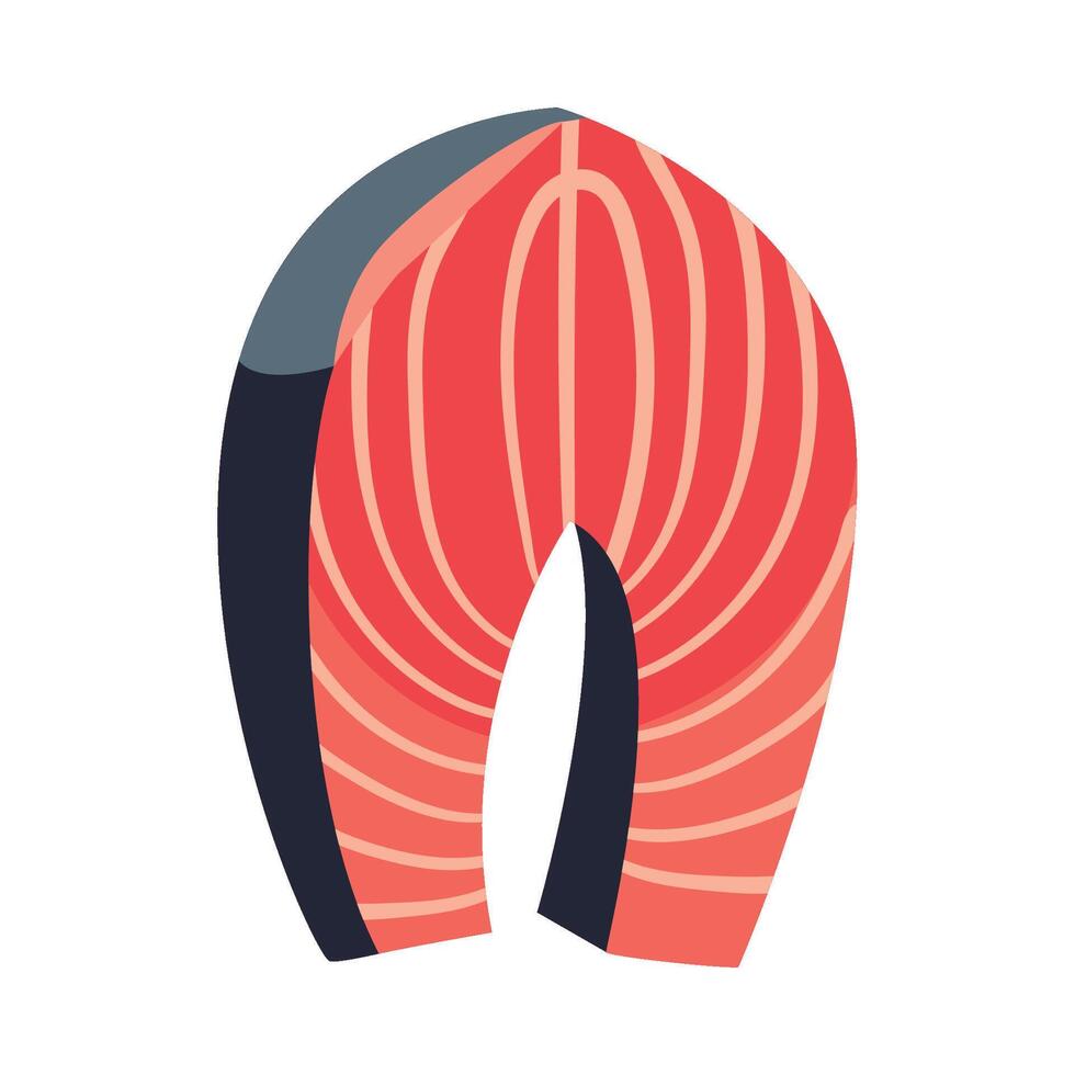 A piece of salmon is shown on a white background vector
