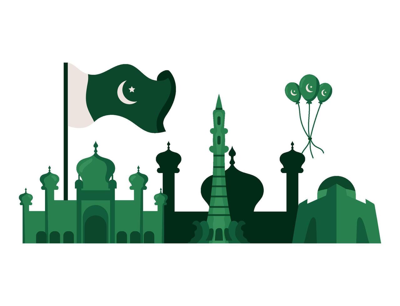 Pakistan flag with a mosque and a balloon vector