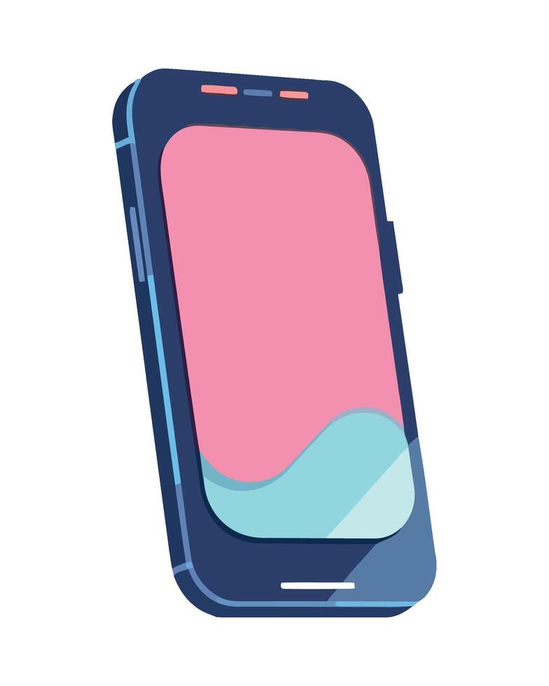 A blue and pink smartphone with a pink wave on the screen vector