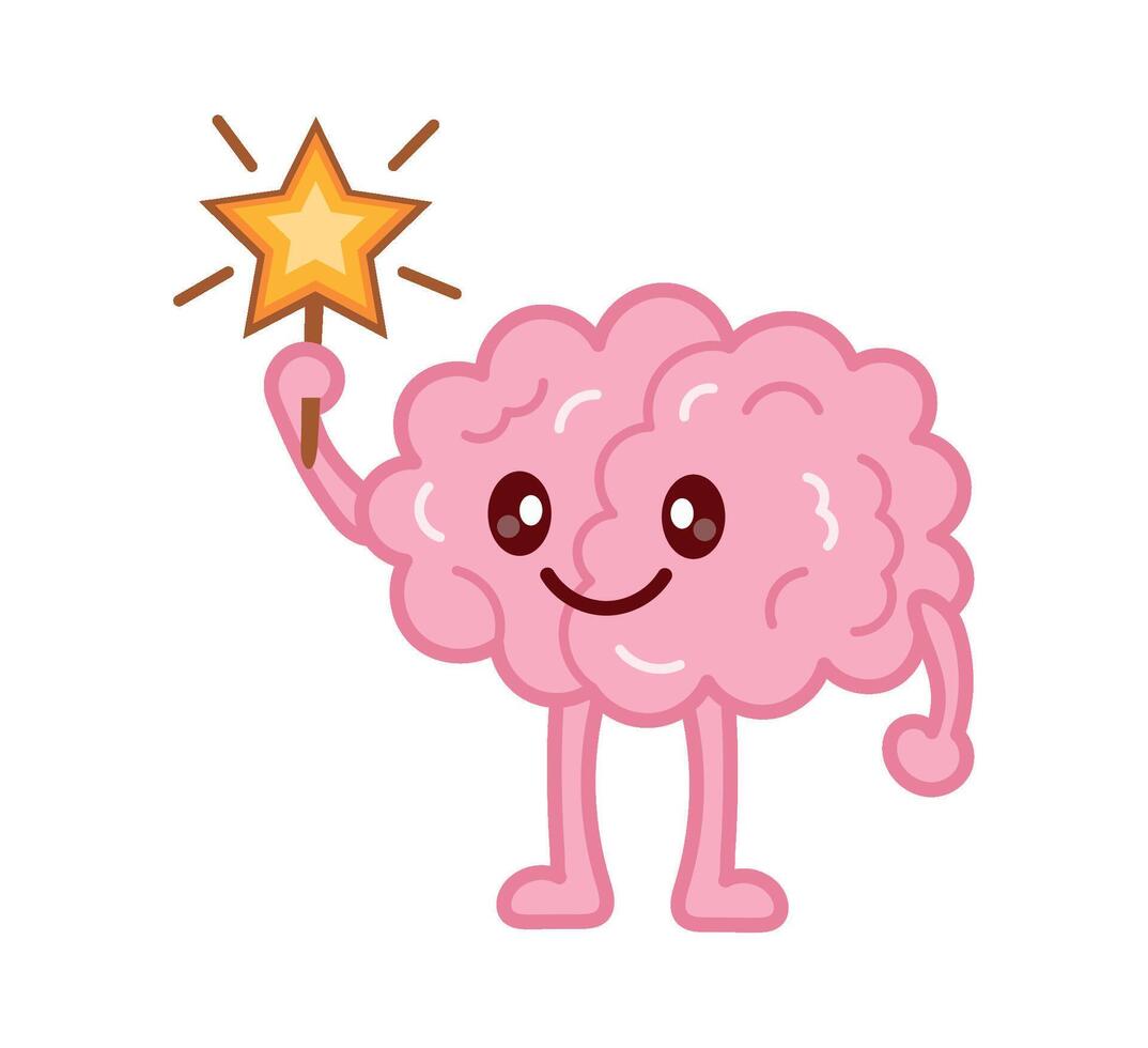 A cartoon brain holding a star vector